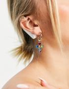 Topshop Cross Drop Earrings In Rainbow Crystal-gold