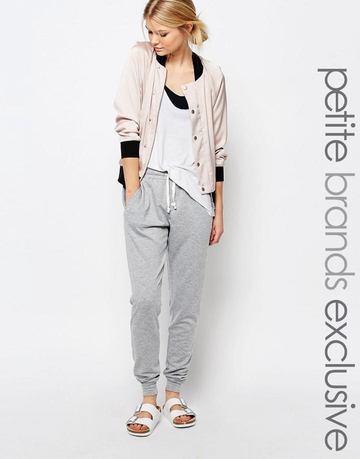 One Day Petite Jogger With Button Front Detail - Gray Marl