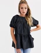 Asos Design Tiered Top In Taffeta-navy