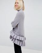 Asos White Woven Pleat Hem Roll Neck Sweater - Multi