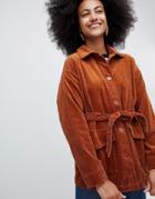 Monki Belted Cord Jacket In Rust - Brown
