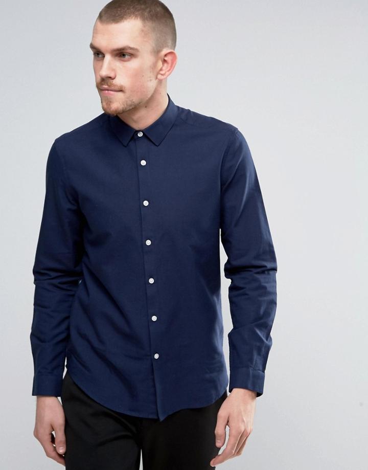 Asos Oxford Shirt In Navy Regular Fit - Navy