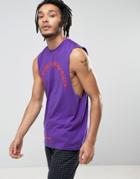 Asos Sleeveless T-shirt With Dropped Armhole And Drip Gothic Text - Purple