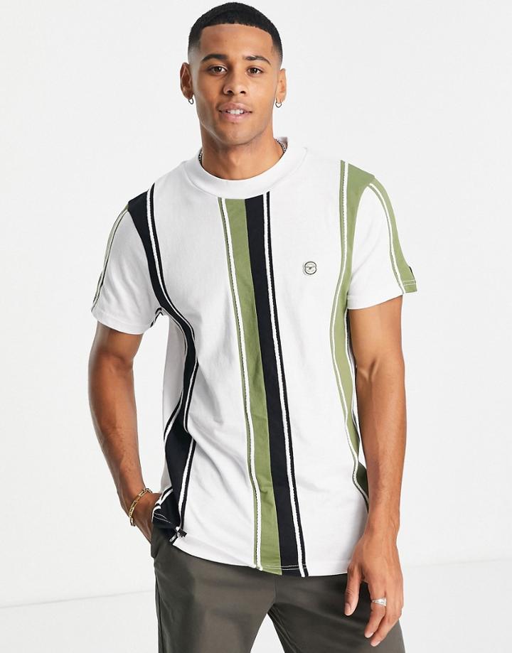 Le Breve High Neck Stripe T-shirt In White & Green