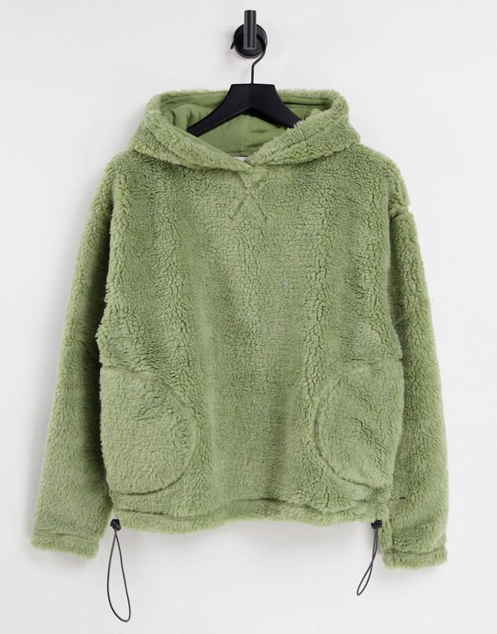 Topshop Fleece Hoodie In Green