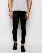Asos Extreme Super Skinny Jeans With Open Rips - Black