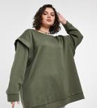 Only Curve Long Line Sweat Top With Shoulder Detail In Khaki-green