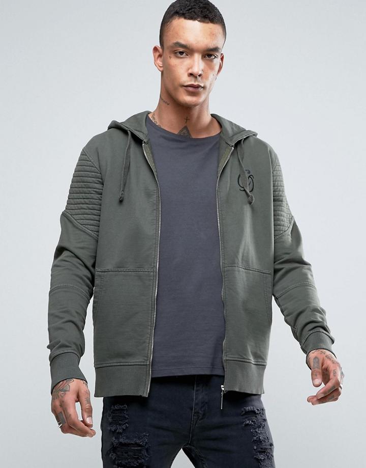 Criminal Damage Biker Hoodie - Green