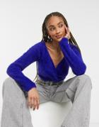 Threadbare Sasha Twist Front Fluffy Cropped Sweater-navy