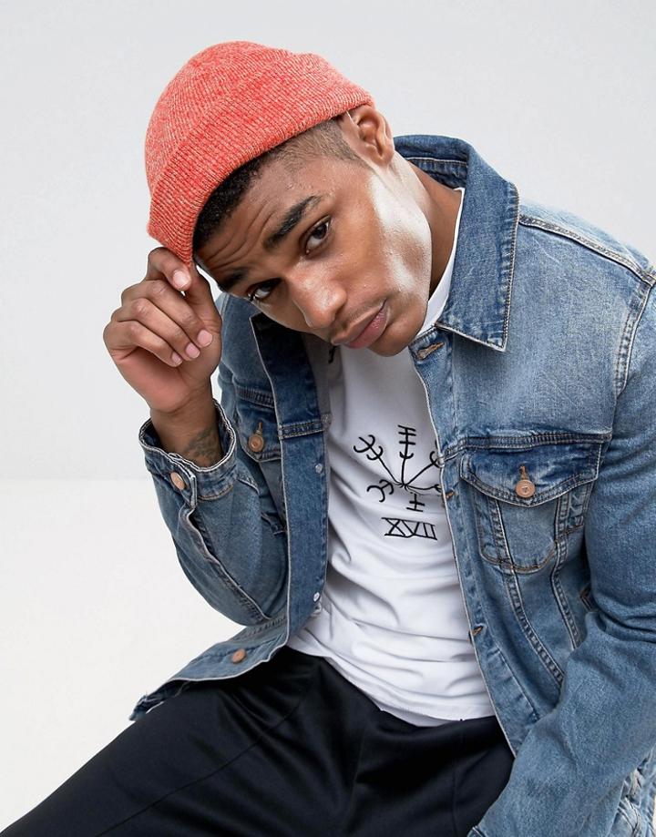Asos Mini Fisherman Beanie In Red Twist - Red