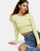 Topshop Long Sleeve Button-through Crop Top In Lime-green