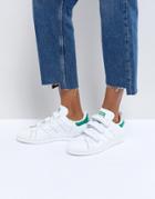 Adidas Originals White And Green Velcro Stan Smith Sneakers - White