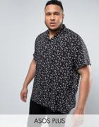 Asos Plus Regular Fit Viscose Shirt With Fan Print - Black