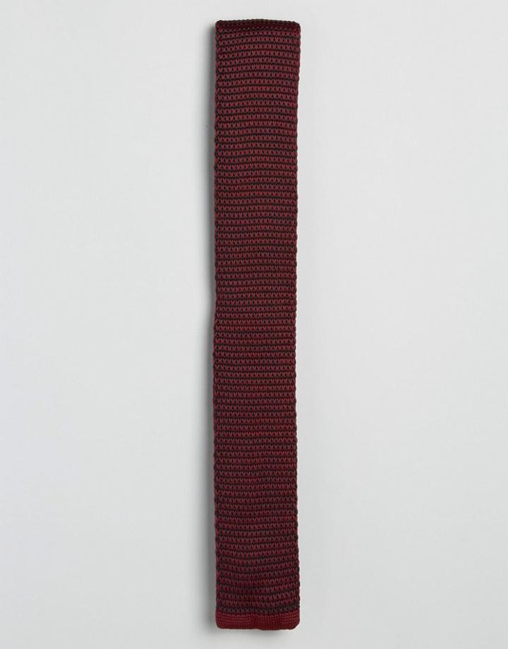 Asos Knitted Tie In Two Tone In Burgundy - Burgundy