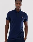 Hollister Icon Logo Modern Collar Pique Polo Slim Fit In Navy