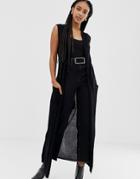 Qed London Sleeveless Duster Jacket - Black