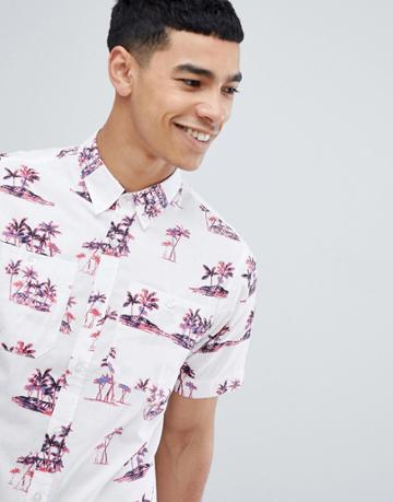 D-struct Pink Palm Print Shirt - White