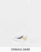 Asos Design Sterling Silver Signet Ring With Lion Design In Silver