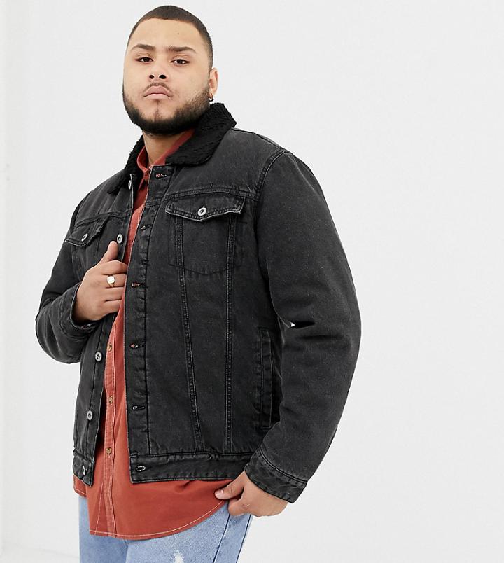 D-struct Plus Fleece Lined Denim Trucker Jacket - Black