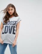Asos X Help Refugees T-shirt With Choose Love Glitter Print - Gray