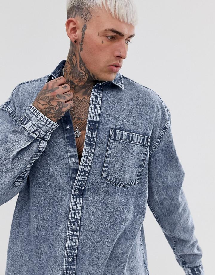 Asos Design Oversized 90's Style Acid Wash Shirt - Blue