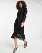 Topshop Premium Textured Spot Midi Dress In Black