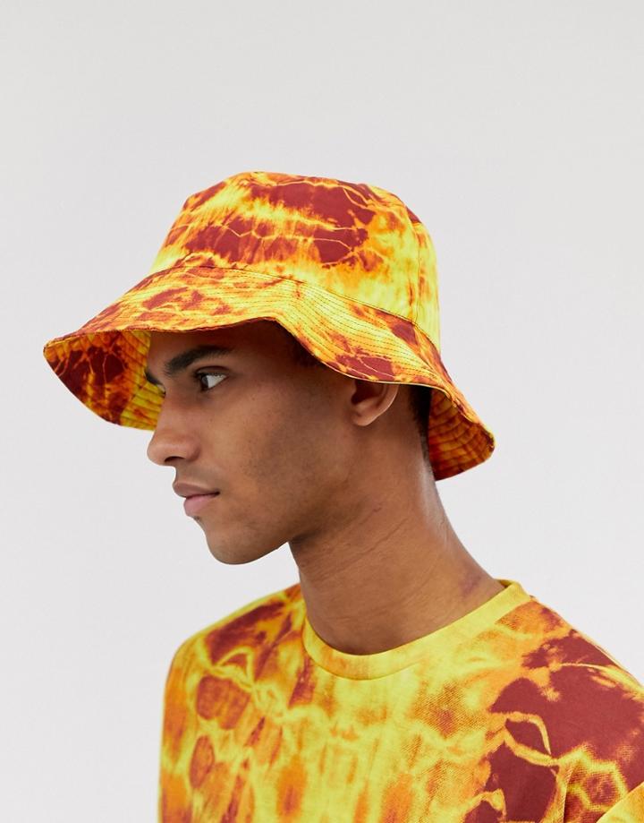 Asos Design Two-piece Wide Brim Bucket Hat In Orange And Yellow Tie Dye - Multi