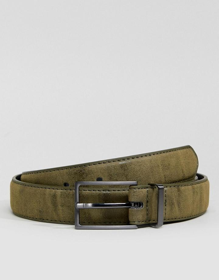 Asos Skinny Faux Suede Belt In Khaki - Green