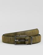 Asos Skinny Faux Suede Belt In Khaki - Green