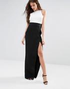 Hedonia Color Block Maxi Dress With Front Split - Black