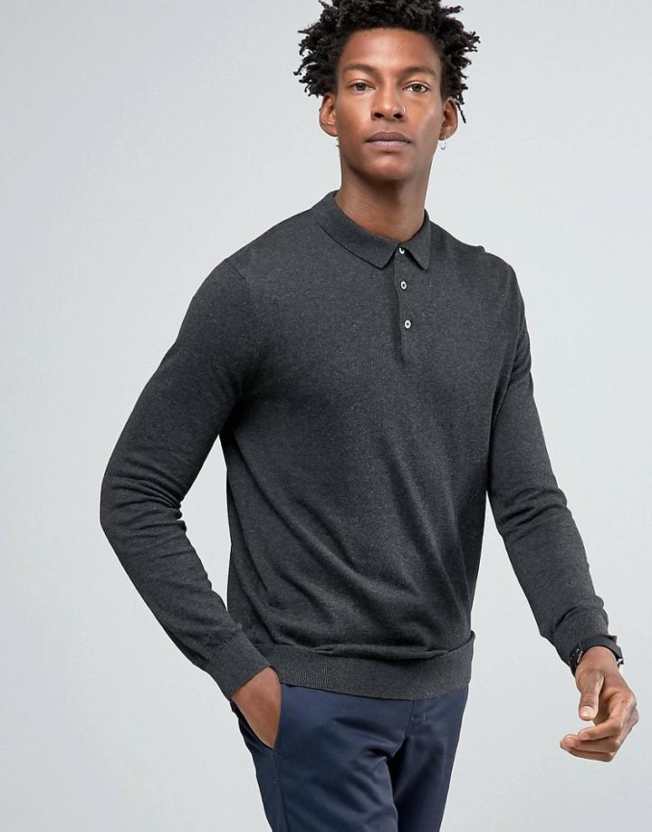 Kiomi Knitted Polo Shirt With Long Sleeves - Gray