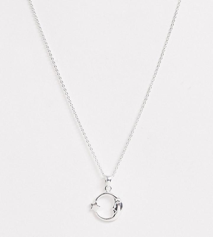 Asos Design Sterling Silver Necklace With Moon And Star Pendant