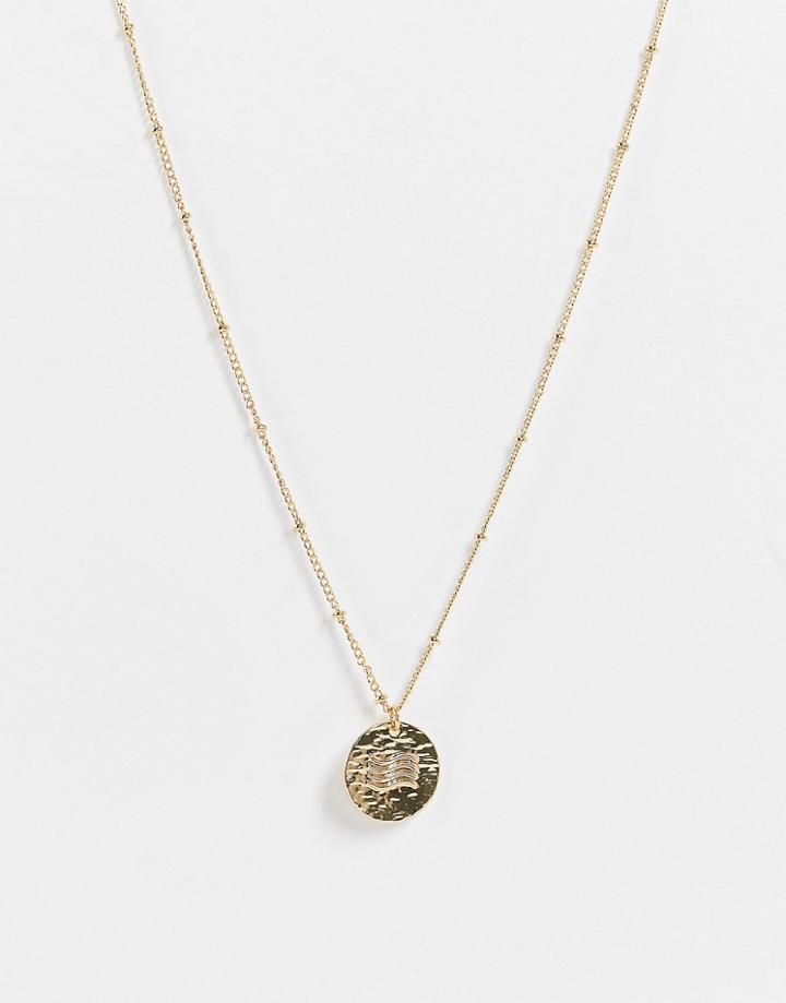 Designb London Water Sign Zodiac Necklace In Gold