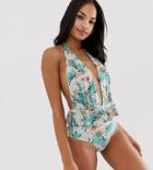 New Look Frill Peplum Plunge Swimsuit-silver