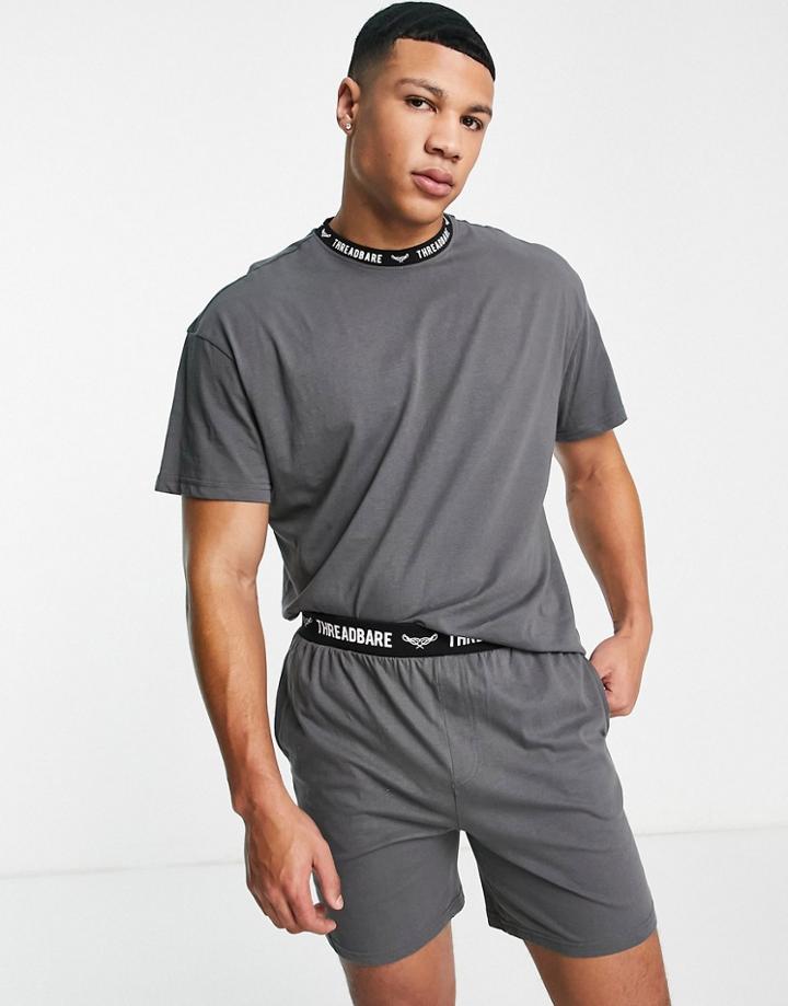 Threadbare Austin Short Louge Set With Logo Banding In Charcoal-gray