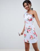 Asos Design Scuba One Shoulder Frill Printed Mini Shift Dress-multi