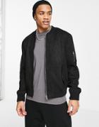 Urbancode Faux Suede Bomber Jacket In Black
