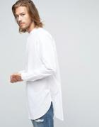 Asos Regular Fit White Shirt Super Longline With Grandad Collar - Whit