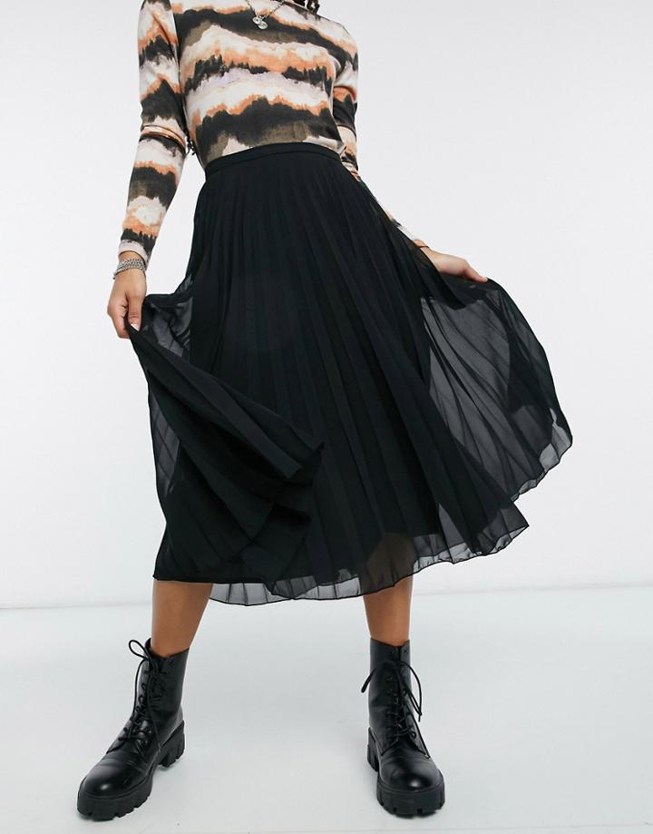 Asos Design Pleated Midi Skirt In Black