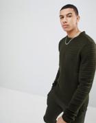 Soul Star Ribbed Crew Neck Sweater - Green