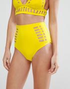 Asos Neoprene Laser Cut Out High Waist Bikini Bottom - Yellow