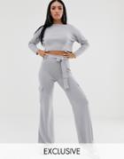 Missguided Two-piece Knitted Wide Leg Pants In Gray-grey