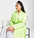 River Island Plus Satin Belted Drapey Blazer In Lime - Part Of A Set-yellow