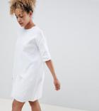 Asos Design Petite Knitted T-shirt Dress With Pointelle Stitch Detail - White