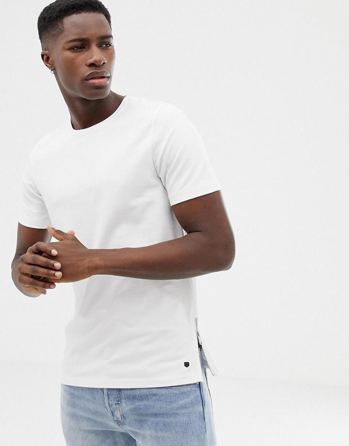 Jack & Jones Premium T-shirt With Side Zip Details - White