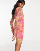 Bolongaro Trevor Long Sleeve Mesh Mini Dress In Pink Floral