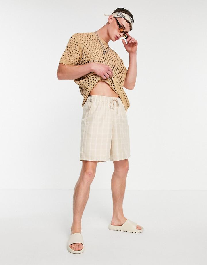 Asos Design Boxy Bermuda Shorts In Tonal Check-neutral