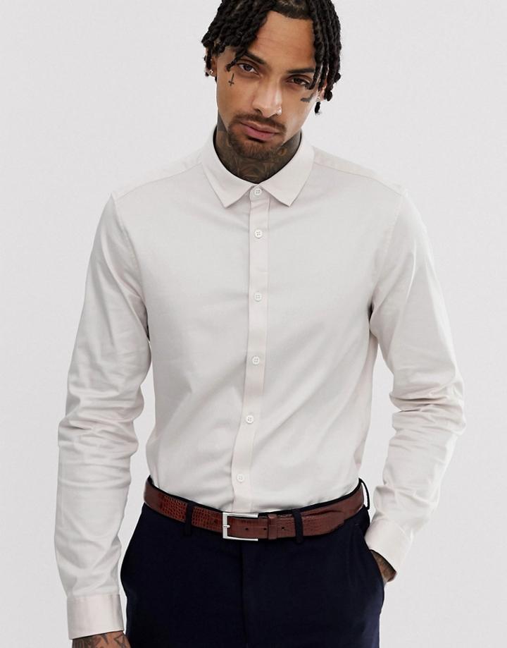 Asos Design Wedding Slim Fit Sateen Shirt In Off White