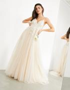 Asos Edition Francesca Plunge Wedding Dress With Tonal Embroidery-white
