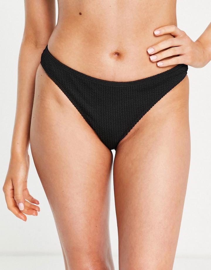 Monki Recycled Textured Bikini Bottoms In Black